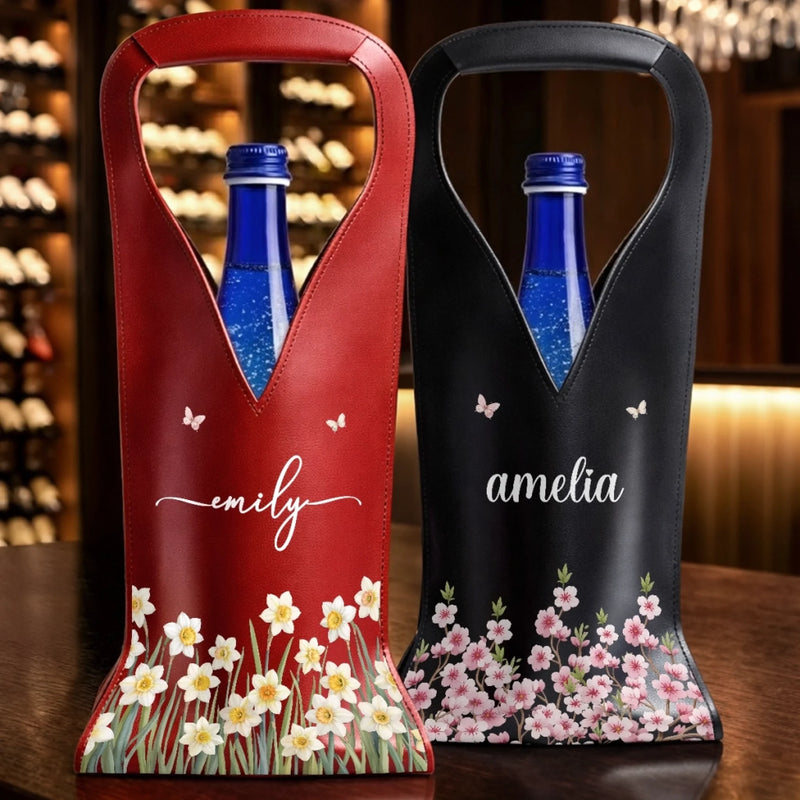 Custom Leather Wine Bag - Personalized Best Friend Birthday Gifts For Women, Besties, Sisters, BFF - A Sweet Little Keepsake