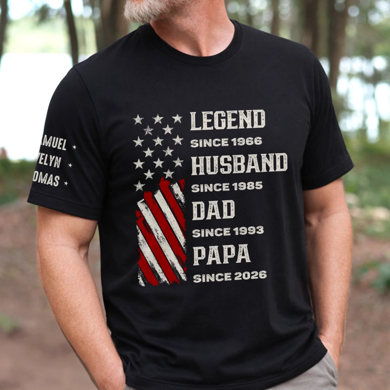 Custom Unisex T-Shirt With Design On Sleeve - Personalized Father's Day Birthday Gifts For Dad, Grandpa - World’s Okayest Grandpa
