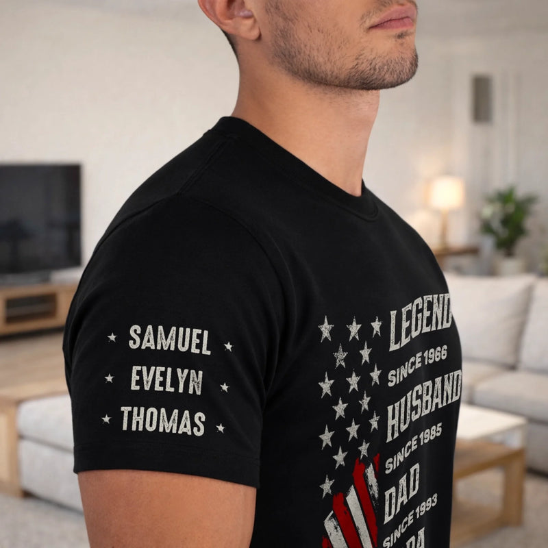 Custom Unisex T-Shirt With Design On Sleeve - Personalized Father's Day Birthday Gifts For Dad, Grandpa - World’s Okayest Grandpa