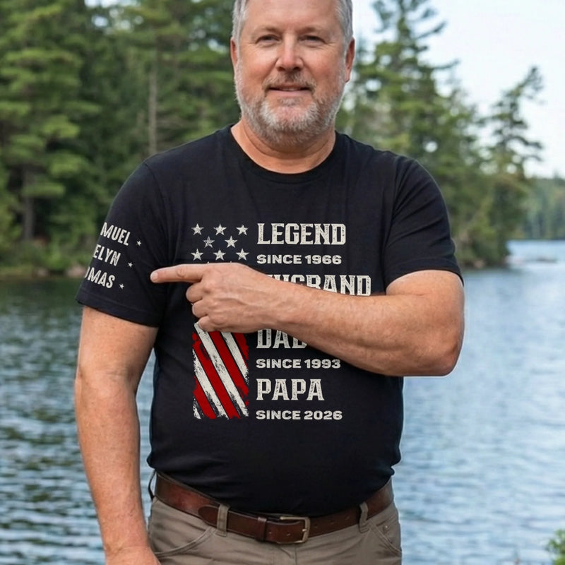 Custom Unisex T-Shirt With Design On Sleeve - Personalized Father's Day Birthday Gifts For Dad, Grandpa - World’s Okayest Grandpa