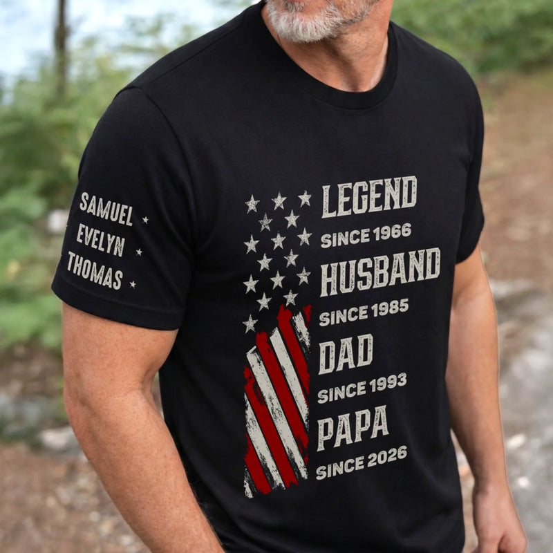 Custom Unisex T-Shirt With Design On Sleeve - Personalized Father's Day Birthday Gifts For Dad, Grandpa - World’s Okayest Grandpa