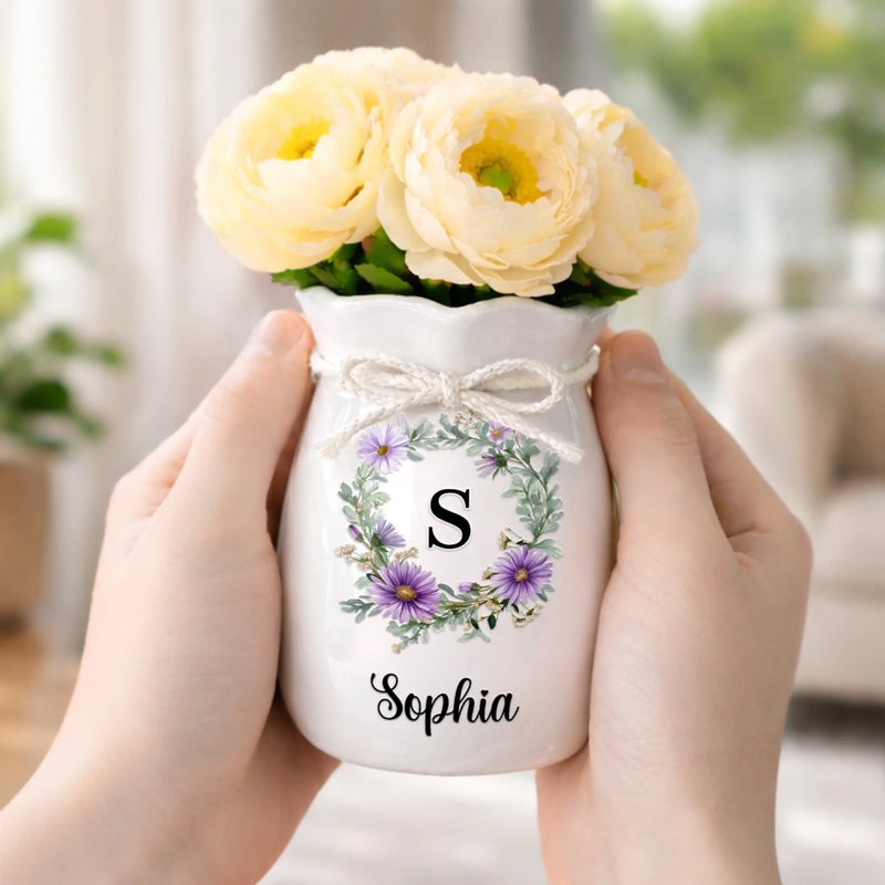 Custom Flower Vase With Ribbon - Personalized Best Friend Birthday Gifts For Women, Besties, Sisters, BFF - A Floral Touch Of You