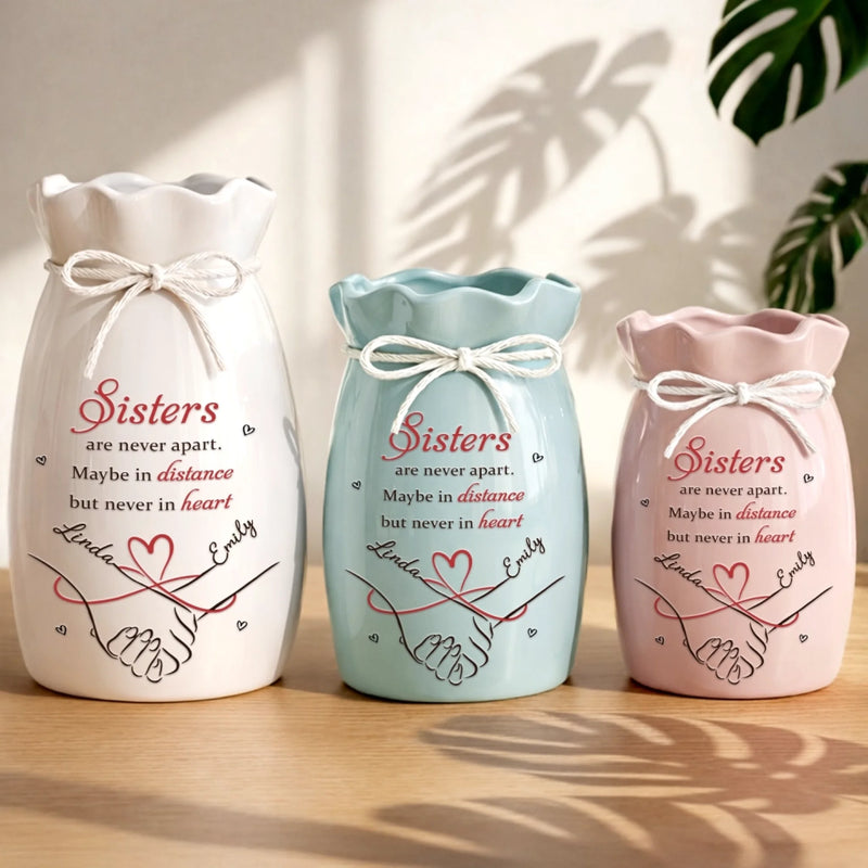 Custom Flower Vase With Ribbon - Personalized Best Friend Birthday Gifts For Women, Besties, Sisters, BFF - Our Bond Knows No Distance