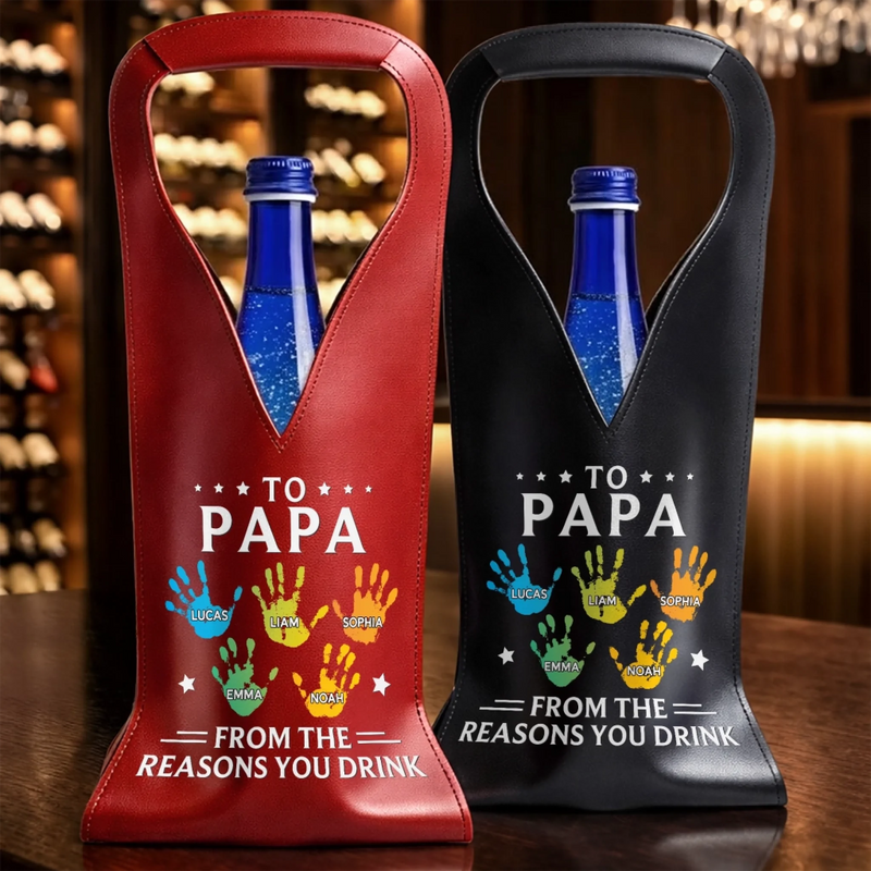 Custom Leather Wine Bag - Personalized Father's Day Birthday Gifts For Dad, Grandpa - Savor The Moment