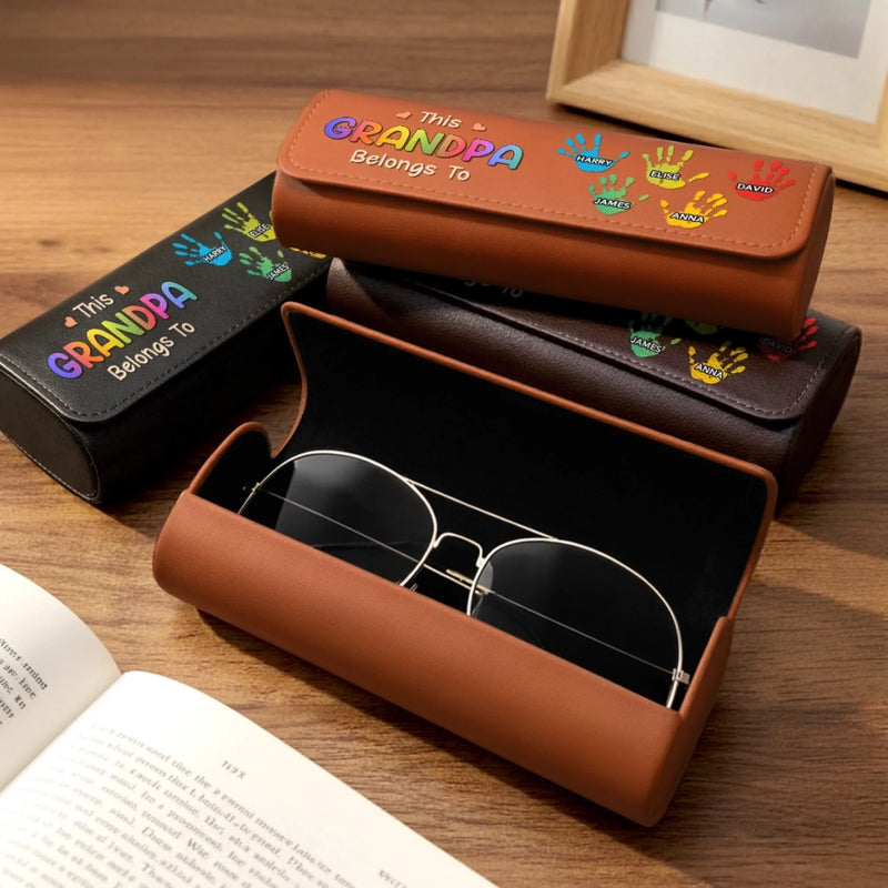 Custom PU Leather Eyeglass Case - Personalized Father's Day Birthday Gifts For Dad, Grandpa - Grandpa My Hero Always