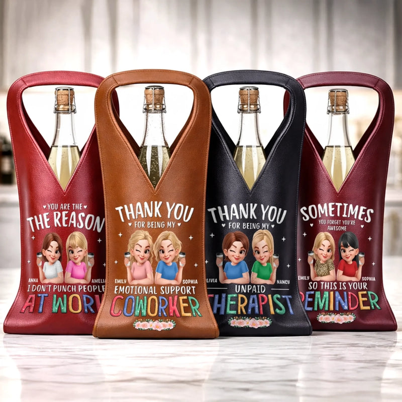 Custom Leather Wine Bag - Personalized Funny Gifts For Coworker, Work Bestie - Thanks For The Laughs At Work
