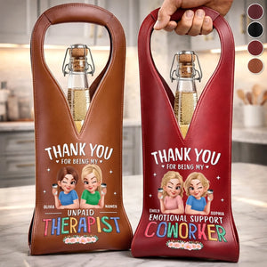 Custom Leather Wine Bag - Personalized Funny Gifts For Coworker, Work Bestie - Thanks For The Laughs At Work