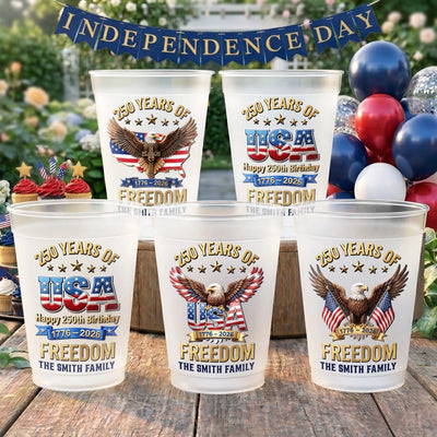Custom Plastic Cups - Personalized America 250th Anniversary Gifts For Mom, Dad, Brother, Sister, Kids - Born To Stand Strong