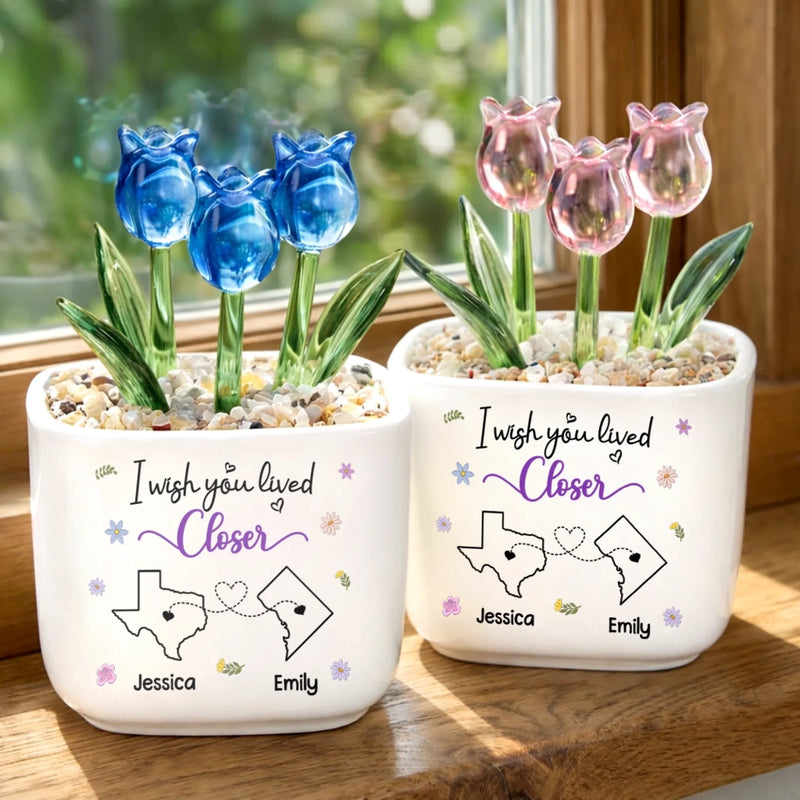 Custom Long Distance Glass Everlasting Tulips - Personalized Best Friend Birthday Gifts For Women, Besties, Sisters, BFF - Friends Like Sisters Always