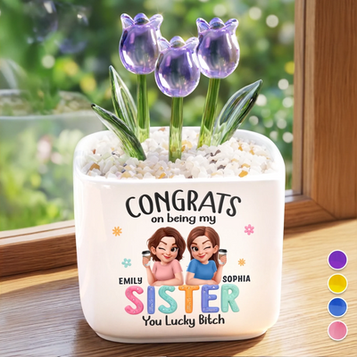 Custom Glass Everlasting Tulips - Personalized Best Friend Birthday Gifts For Women, Besties, Sisters, BFF -  Congrats, You Got Me