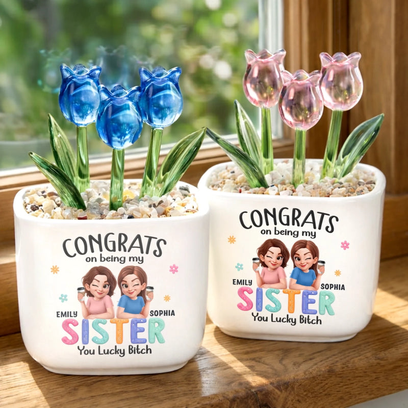 Custom Glass Everlasting Tulips - Personalized Best Friend Birthday Gifts For Women, Besties, Sisters, BFF -  Congrats, You Got Me