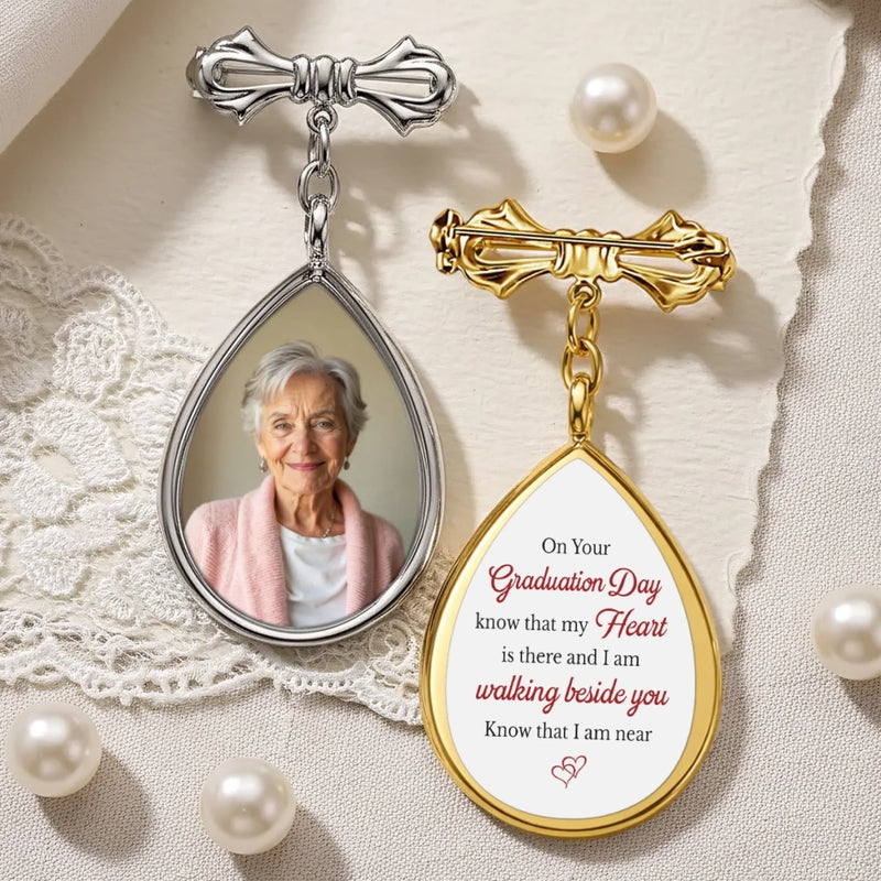 Custom Photo Teardrop Pin - Personalized Memorial Sympathy Graduation Gifts For Him, Her - Graduated With Your Love