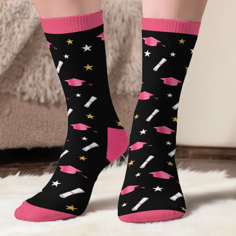 Custom Crew Socks - Personalized Graduation Gifts For Him, Her - Hard Work Turns Into Success