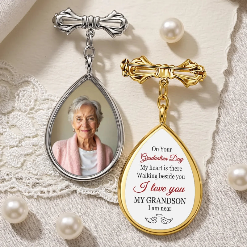 Custom Photo Teardrop Pin - Personalized Memorial Sympathy Graduation Gifts For Him, Her - With Me Every Step
