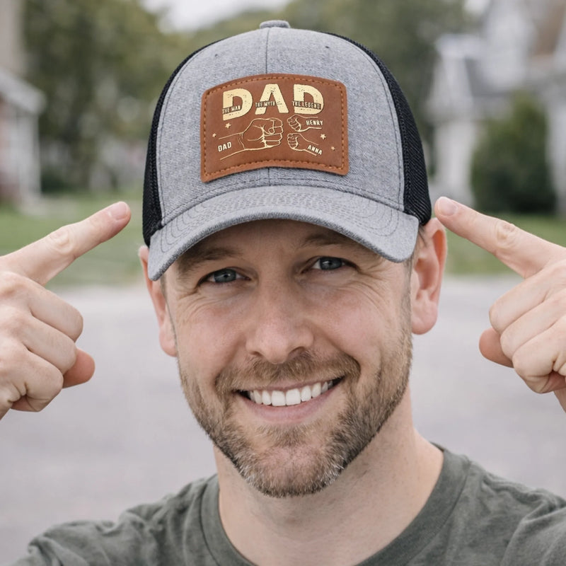 Custom Leather Patch Hat - Personalized Father's Day Birthday Gifts For Dad, Grandpa - You Mean The World