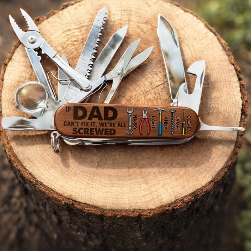 Custom 15-in-1 Pocket Multi Tool - Personalized Father's Day Birthday Gifts For Dad, Grandpa - Strong Like My Dad