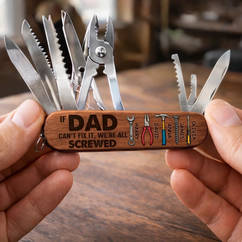 Custom 15-in-1 Pocket Multi Tool - Personalized Father's Day Birthday Gifts For Dad, Grandpa - Strong Like My Dad