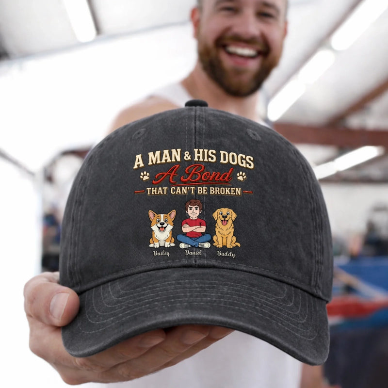 Custom Vintage Washed Denim Baseball Cap - Personalized Mother's Day, Father's Day Gifts For Dog Lovers, Dog Dad And Mom - Forever Loved By Wagging Tails