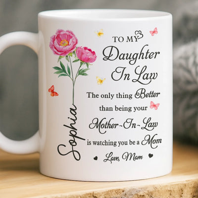 Custom Mug - Personalized Mother's Day Gifts For Daughter, Daughter-In-Law, Granddaughter - Blooming Into A Beautiful Mom