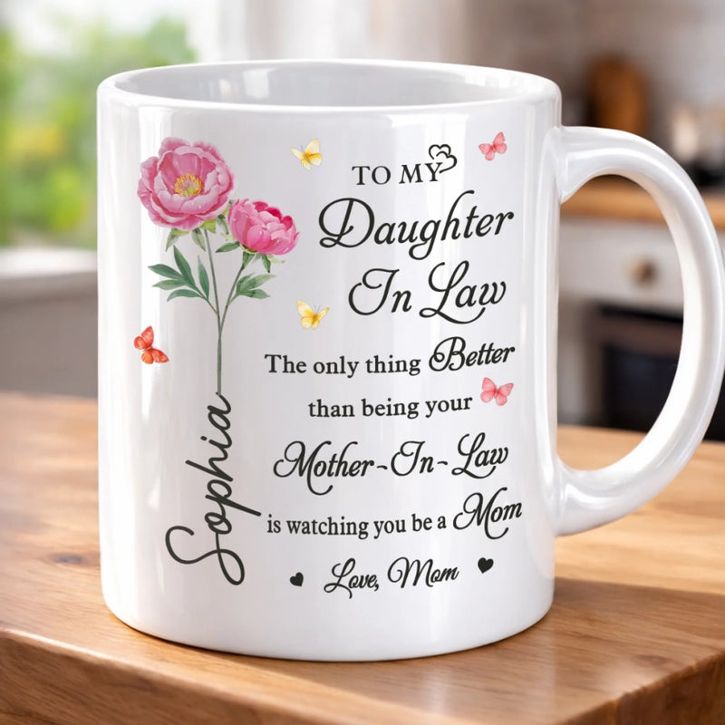 Custom Mug - Personalized Mother's Day Gifts For Daughter, Daughter-In-Law, Granddaughter - Blooming Into A Beautiful Mom