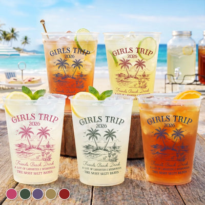 Custom Plastic Cups - Personalized Summer Vacation And Travel Gifts For Best Friends, Family - Hello Summer Vibes