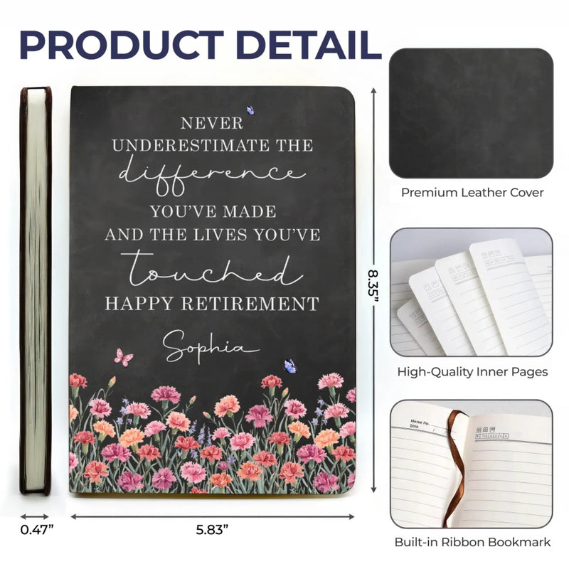 Custom Leather Writing Journal - Personalized Retirement Gifts For Women, Men - Slow Down And Enjoy Life