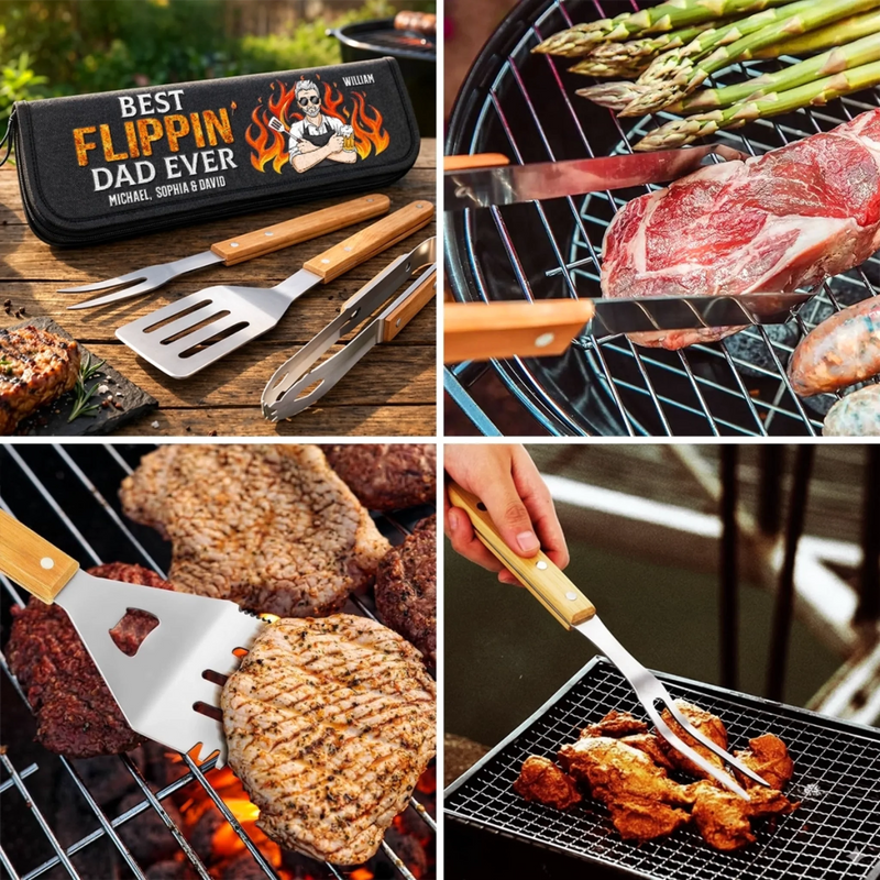 Custom BBQ Tool Set With Storage Bag - Personalized Father's Day Birthday Gifts For Dad, Grandpa - Dad’s Kitchen, Best In Town
