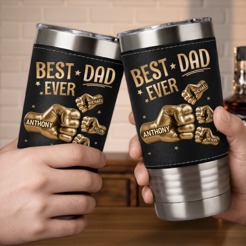 Custom Printed Leather Tumbler - Personalized Father's Day Birthday Gifts For Dad, Grandpa - Dad The Man The Myth