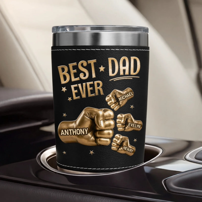 Custom Printed Leather Tumbler - Personalized Father's Day Birthday Gifts For Dad, Grandpa - Dad The Man The Myth