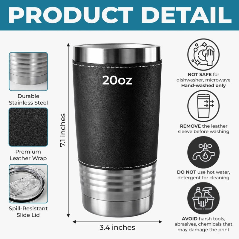 Custom Printed Leather Tumbler - Personalized Father's Day Birthday Gifts For Dad, Grandpa - Dad The Man The Myth