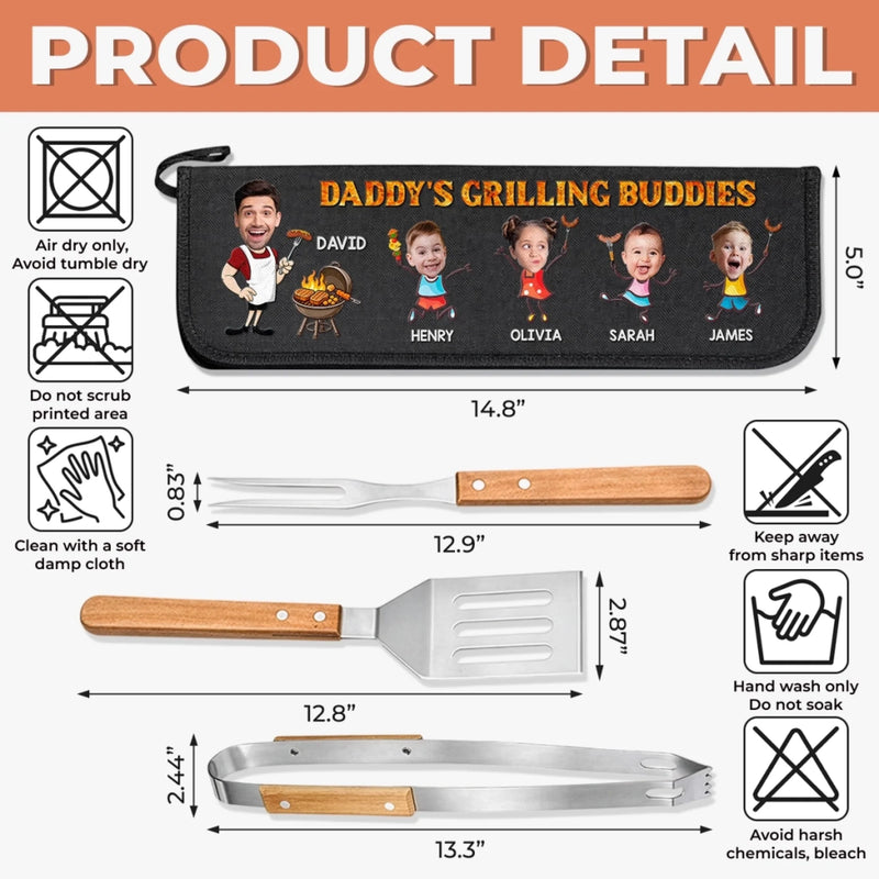 Custom Photo BBQ Tool Set With Storage Bag - Personalized Father's Day Birthday Gifts For Dad, Grandpa - Dad’s Time To Relax
