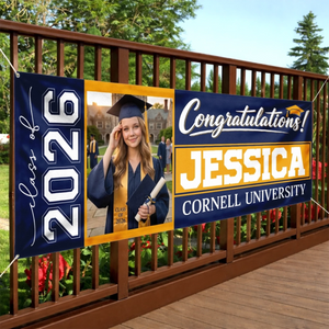 Custom Photo Polyester Outdoor Banner - Personalized Graduation Gifts For Him, Her - Hard Work Pays Off