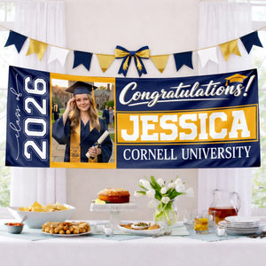 Custom Photo Polyester Outdoor Banner - Personalized Graduation Gifts For Him, Her - Hard Work Pays Off