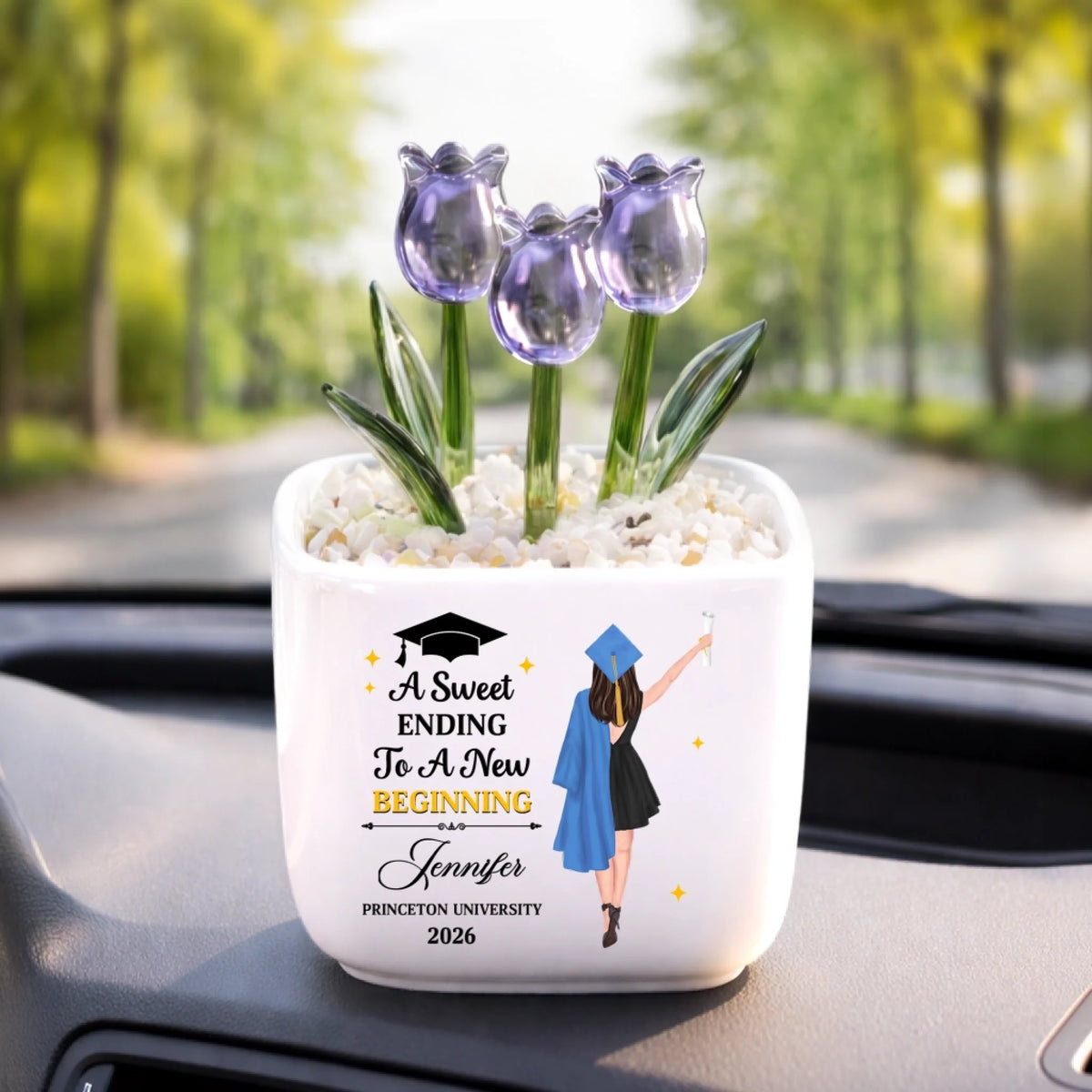 Custom Glass Everlasting Tulips - Personalized Graduation Gifts For Her - New Beginnings Bloom Beautifully
