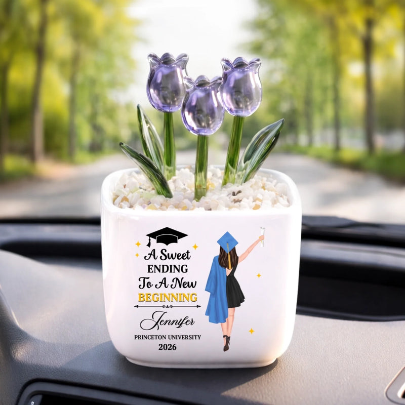 Custom Glass Everlasting Tulips - Personalized Graduation Gifts For Her - New Beginnings Bloom Beautifully