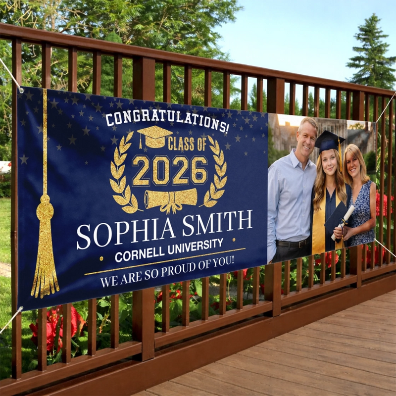 Custom Photo Polyester Outdoor Banner - Personalized Graduation Gifts For Him, Her - Next Stop, Greatness