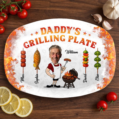 Custom Photo Platter - Personalized Father's Day Birthday Gifts For Dad, Grandpa - Dad In His Grilling Plate