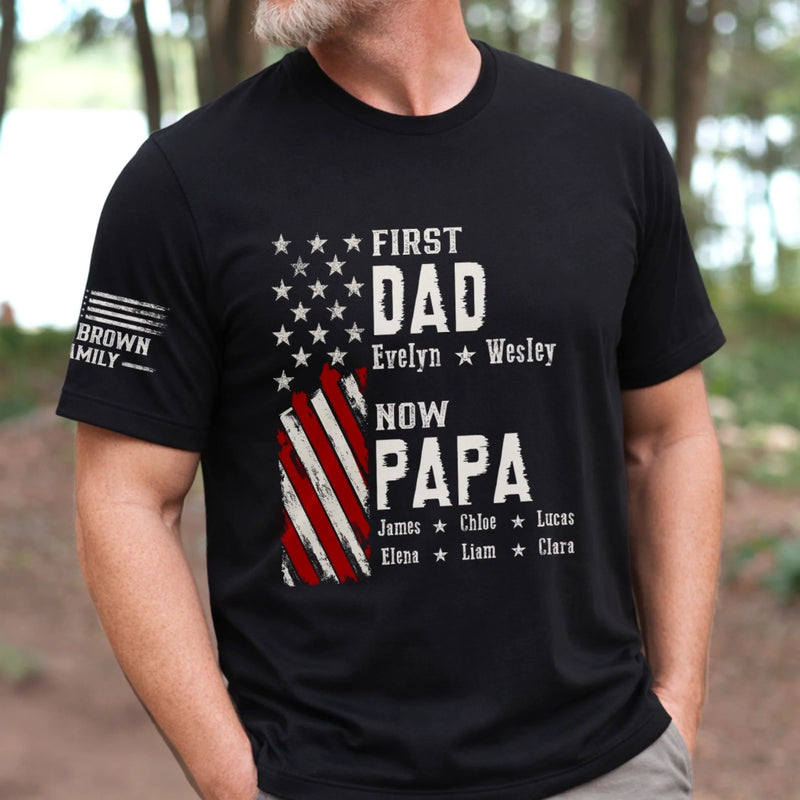 Custom Unisex T-Shirt With Design On Sleeve - Personalized Father's Day Birthday Gifts For Dad, Grandpa - From Dad To Grandpa