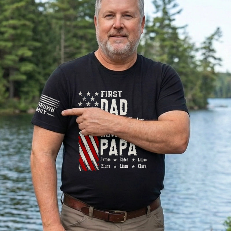 Custom Unisex T-Shirt With Design On Sleeve - Personalized Father's Day Birthday Gifts For Dad, Grandpa - From Dad To Grandpa