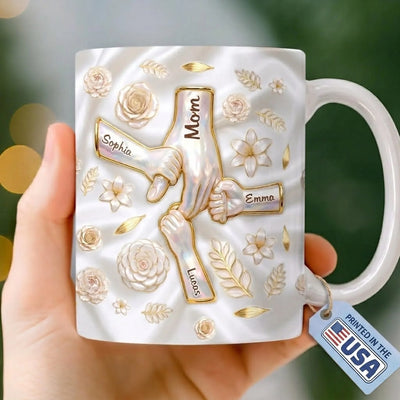 Custom 3D Inflated Effect Printed Mug - Personalized Mother's Day Gifts For Mom, Grandma - Her Hands Hold Our World