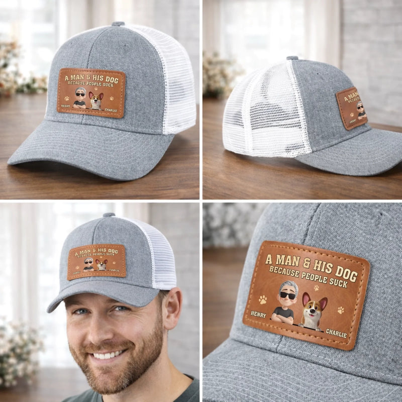 Custom Leather Patch Hat - Personalized Father's Day Birthday Gifts For Dog Lovers, Dog Dad And Mom - Dog Dad Off Duty