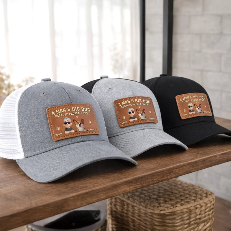 Custom Leather Patch Hat - Personalized Father's Day Birthday Gifts For Dog Lovers, Dog Dad And Mom - Dog Dad Off Duty