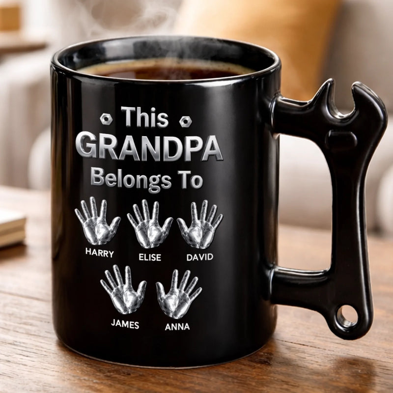 Custom Coffee Mug With Wrench Handle - Personalized Father's Day Birthday Gifts For Dad, Grandpa - Super Dad In Action