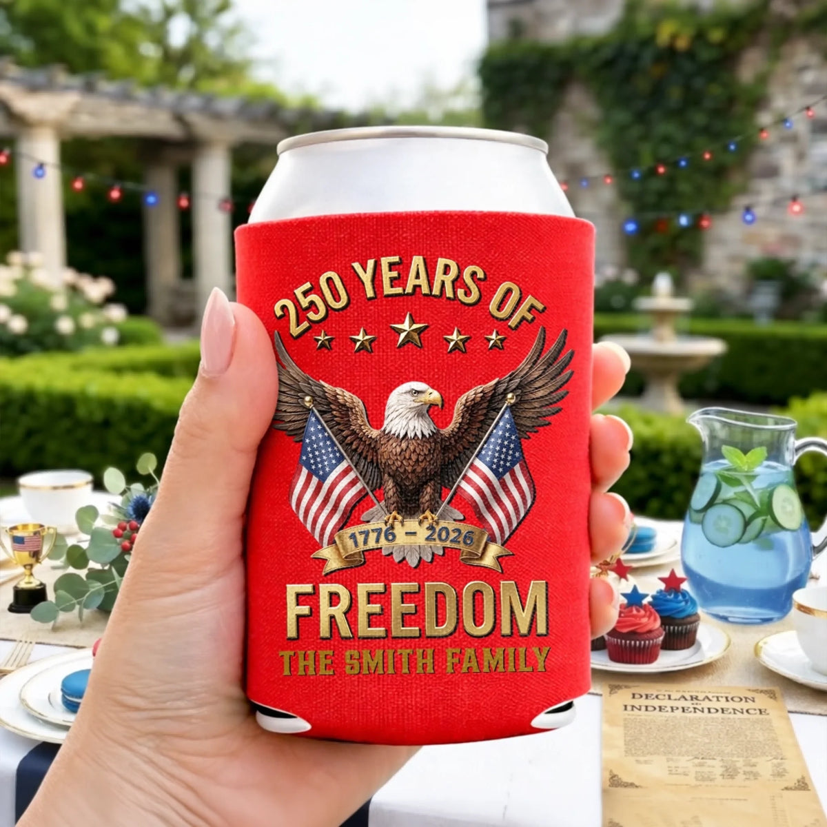 Custom Can Cooler Sleeve - Personalized America 250th Anniversary Gifts For Mom, Dad, Brother, Sister, Kids - Proud To Stand United