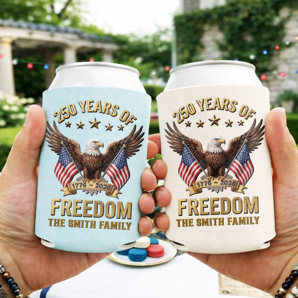 Custom Can Cooler Sleeve - Personalized America 250th Anniversary Gifts For Mom, Dad, Brother, Sister, Kids - Proud To Stand United