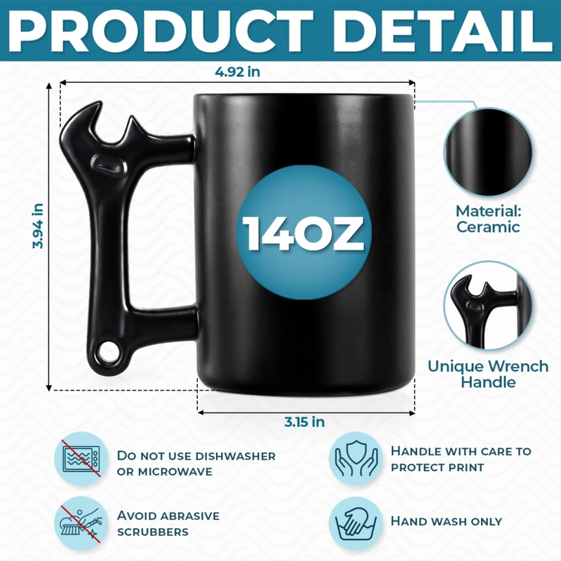 Custom Coffee Mug With Wrench Handle - Personalized Father's Day Birthday Gifts For Dad, Grandpa - Tool Time With Dad