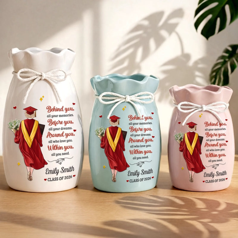 Custom Flower Vase With Ribbon - Personalized Graduation Gifts For Her - The Tassel Was Worth The Hustle