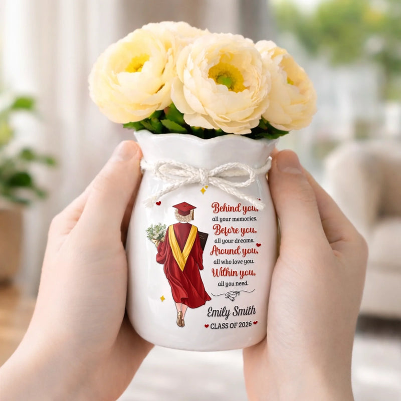 Custom Flower Vase With Ribbon - Personalized Graduation Gifts For Her - The Tassel Was Worth The Hustle