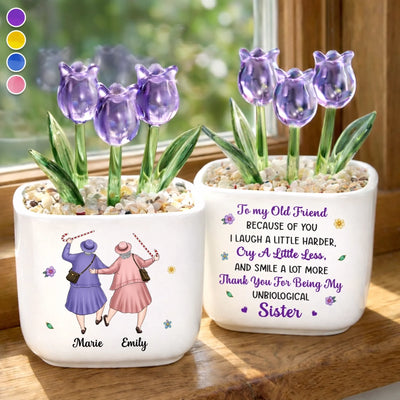 Custom Glass Everlasting Tulips - Personalized Best Friend Birthday Gifts For Women, Besties, Sisters, BFF - Through Everything Still Us