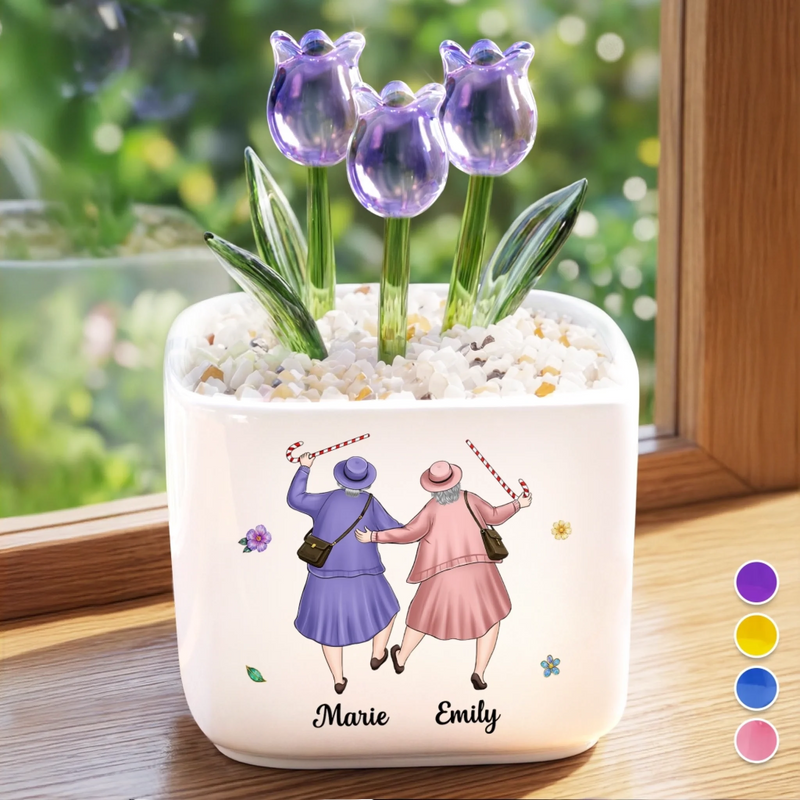 Custom Glass Everlasting Tulips - Personalized Best Friend Birthday Gifts For Women, Besties, Sisters, BFF - Through Everything Still Us